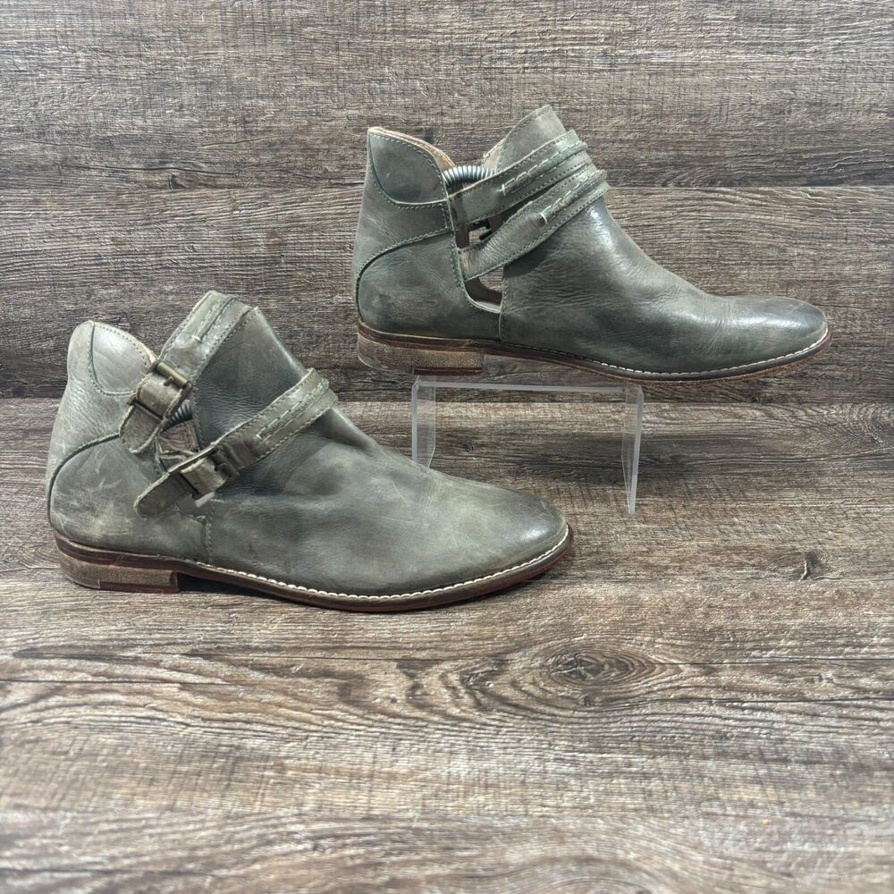 Free People Braeburn Ankle Boots Women's US 6.5-7 EU 37 Green Distressed Leather